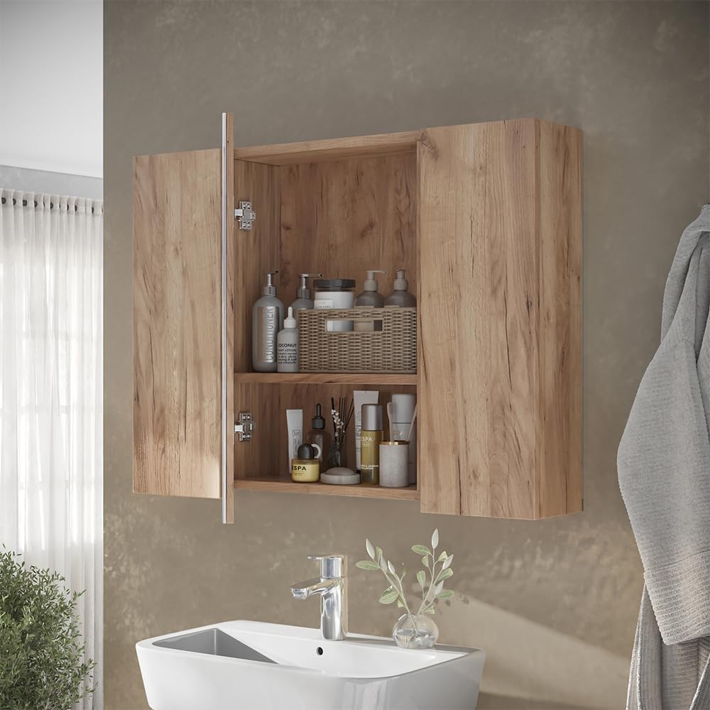 Vicco Specchio contenitore bagno Leopold, Rovere dorato, 80 x 59.2 cm con ripiani, che trova posto in ogni bagno