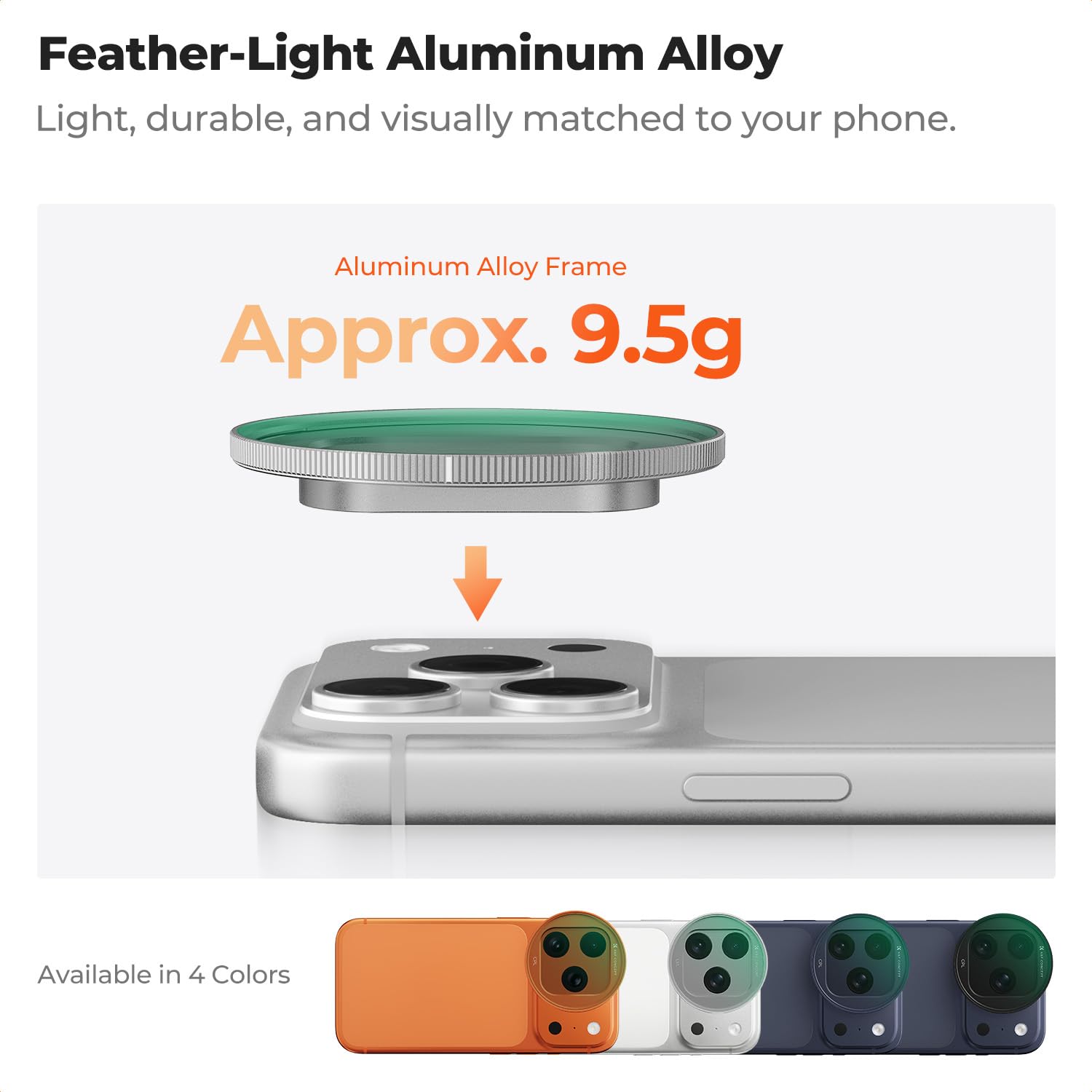 K&F CONCEPT FA301 Snap-On Filtro CPL per iPhone 17 Pro Max/17 Pro, Ultraleggero 9,5g Filtro Polarizzante CPL con Supporto Snap-on Deco, Vetro AGC 28 Strati Rivestiti Antiriflesso, Argento