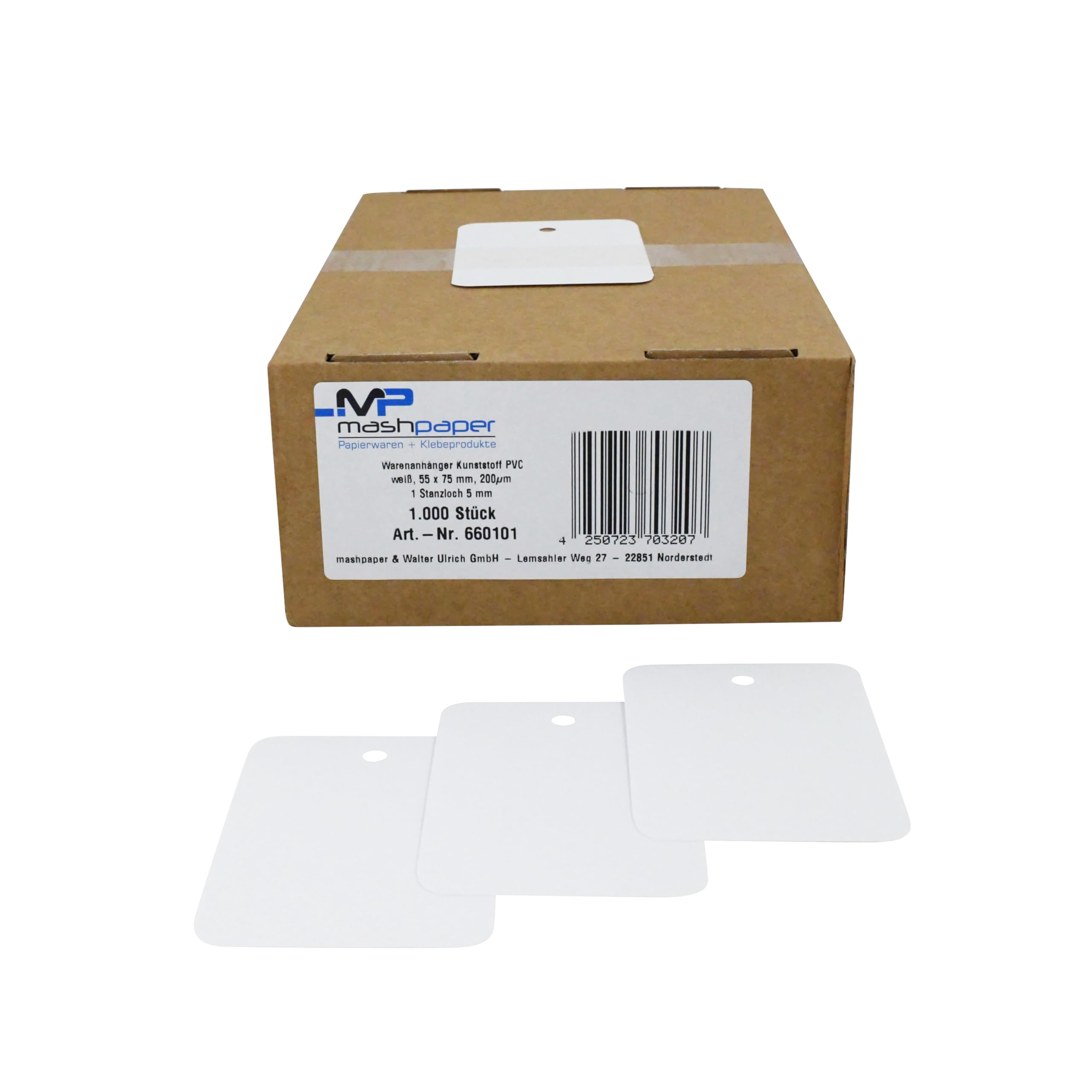Mashpaper 1000 Warenanhänger Kunststoff 55x75mm - PVC Hängeetiketten Weiß