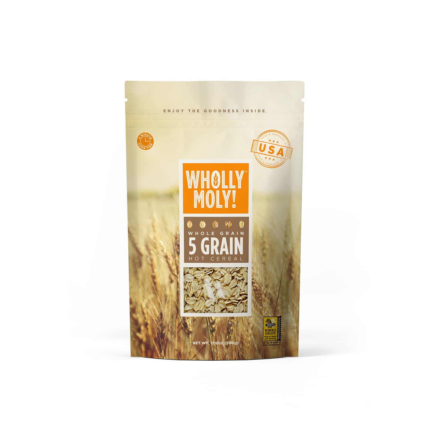 Wholly Moly! 5 Grains Cereal, Multi-Grain Oatmeal of rye, barley, oats, wheat and Khorasan wheat, High Fiber, No Sugar Added, All Natural, Vegan