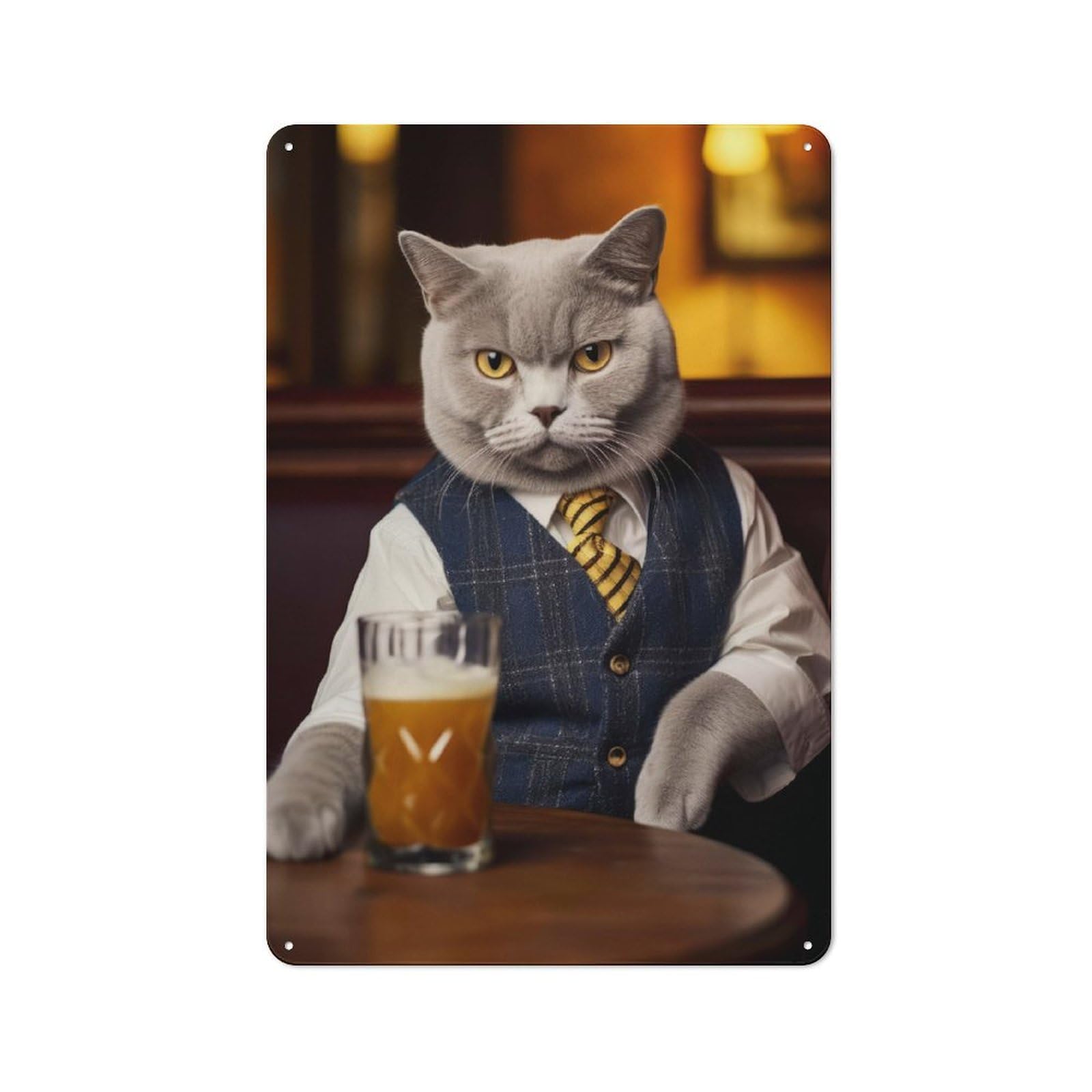 Nostalgic British Shorthair Cat Pub Metal Wall Sign 30x20cm, Bar Wall Plaque for Pub, Home Bar, Shed Or Man Cave