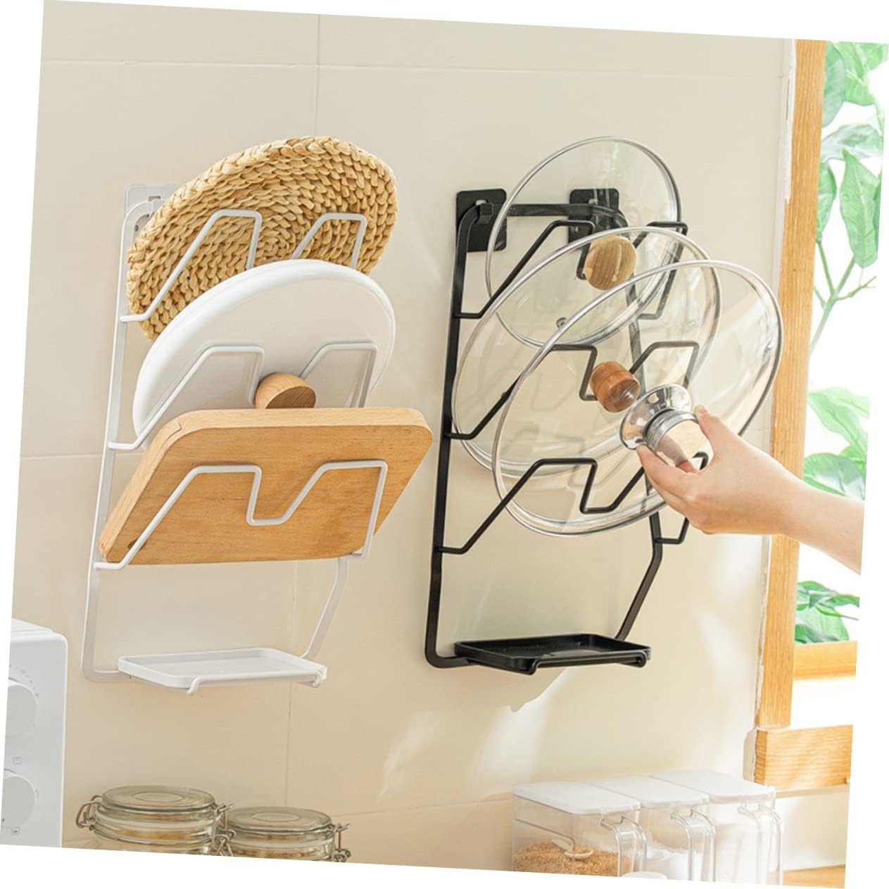 Wall Mounted Pot Lid Holder Practical Rack for Chopping Board and Pan Lid Storage No Punching Required Modern Kitchen Organizer Space for Various Utensils