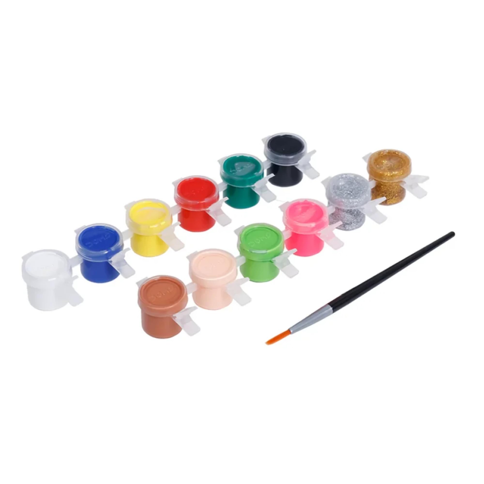 Doms Set 12 Tempere in Vasetto 3 ml – Colori Assortiti + 1 Pennello incluso, Pittura per Bambini e Scuola