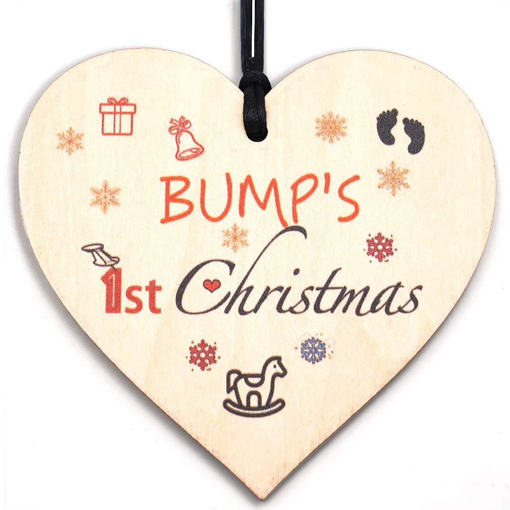 HONZEE Bumps First Christmas Heart Decoration Babys First Christmas Bauble Tree Baubles Mum To Be 1st Xmas Bump Tree Decoration Handmade Plaque 2019 Xmas
