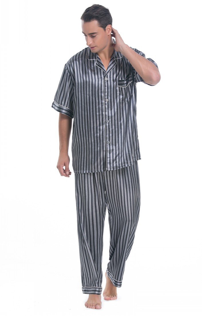 Lavenderi Men's Short Sleeve Silk Satin Pajama Set, Silky Pajamas sleepwear
