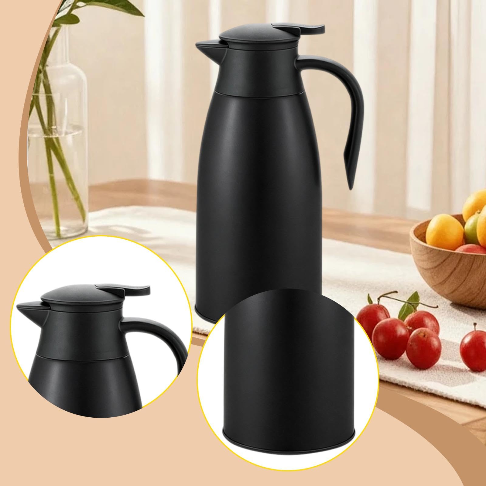 Caraffa Termica con Dispenser per caffè, tè E Altre Bevande - Acciaio Inossidabile E Silicone - Mantiene Le Bevande Calde E Fredde - Adatta All'us, Nero