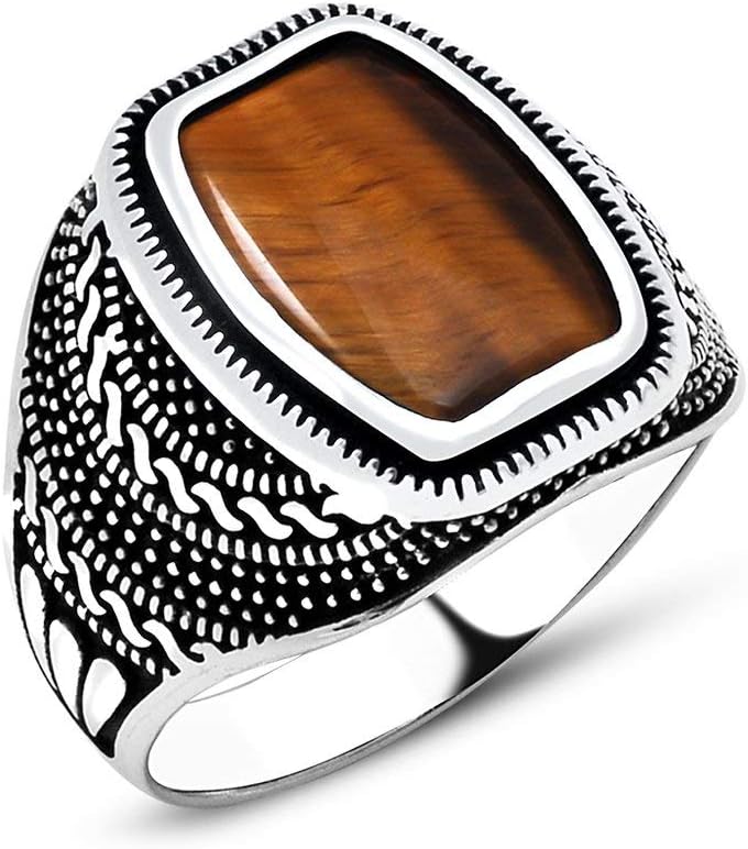 Turkish Ottoman Cool Nice Tiger's Eye 925K Sterling Silver Men's Ring