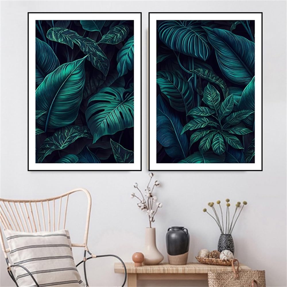 WUHBCZ Pictures,Abstract Dark Green Plants Leaves Canvas Painting Nordic Poster and Print Wall Art Pictures for Living Room Bedroom Kitchen Home Decor-50 * 60cm*2PCS (No Frame)