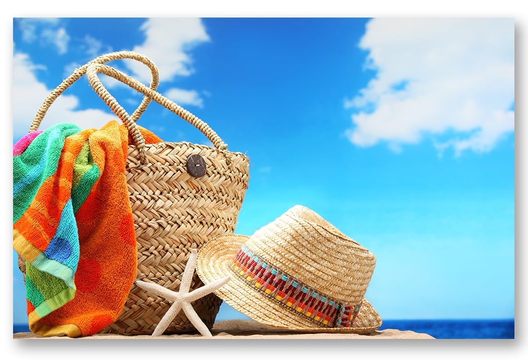 TRUECANVAS Beach Accessories On Tropical Island, Wooden Framed Canvas Paintings for Home Decor | Bedroom, Living Room,Wall Decoration | Wall Art Painting, CT0718, Size 16 x 24 in