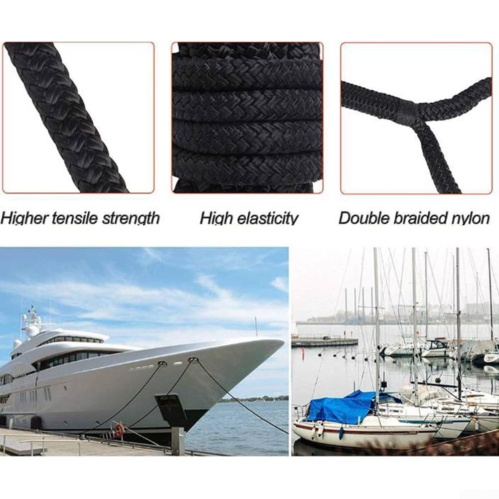 Starke Bootsanleinen Festmacher Seil für doppelt geflochtenes Nylon für Kotflügel und Ankerleine Takelage mit professionellen geschlagenen Augen und hitzeversiegelten Enden (1,6 cm)
