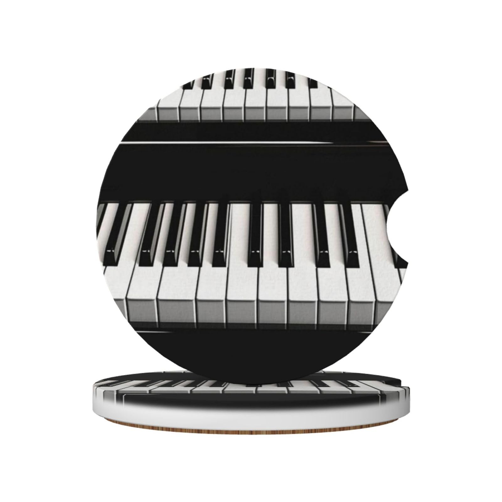 Black And White Piano Keys Printed, Car Cup Holder Coasters 2 Pack, Absorbent Ceramic Car Coasters with Non Slip Cork Base
