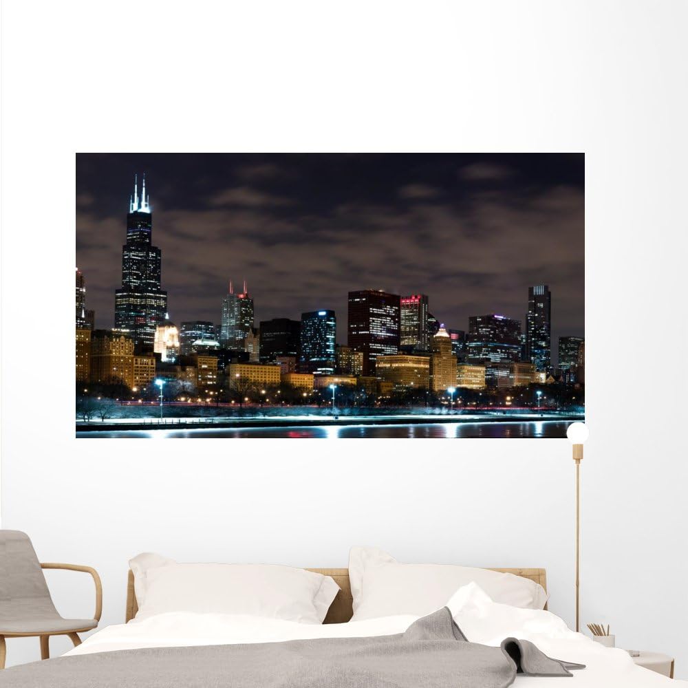 Wallmonkeys WM359145 Chicago Night Skyline Peel and Stick Wall Decals (72 in W x 40 in H), Colossal