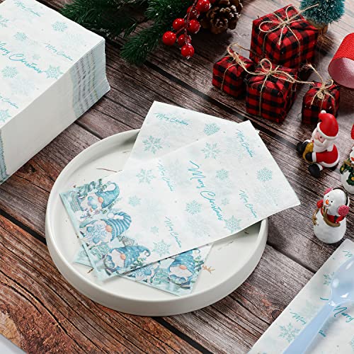 100 Pcs Christmas Gnome Paper Napkins, Disposable Merry Christmas Gnome Snowflake Paper Guest Napkins Xmas Gnome Decorative Paper Guest Hand Towels For Winter Holiday Christmas Dinner Party Supplies #TOP3