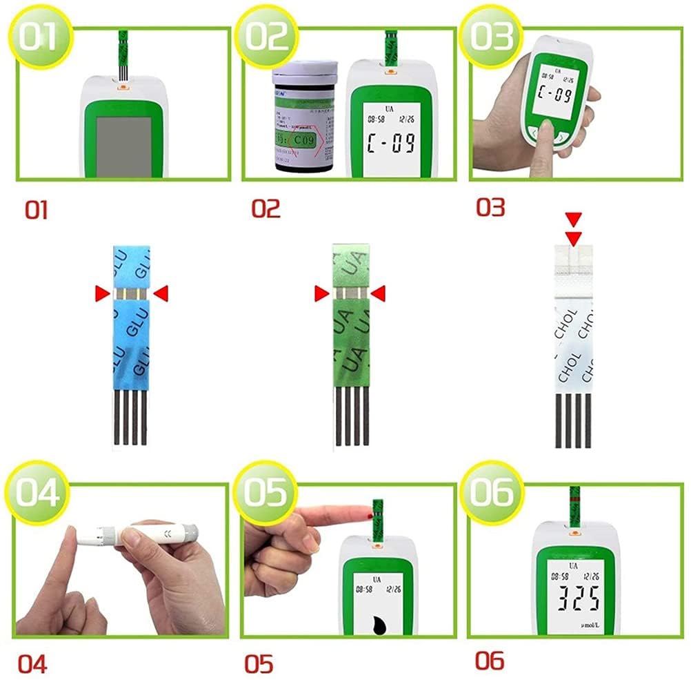Misuratore di colesterolo, Analizzatore di colesterolo per uso domestico Kit misuratore di glutine 3 in 1 TC UA + strisce (50 zuccheri nel sangue + 25 acido urico + 10 analizzatori di strisce reattive