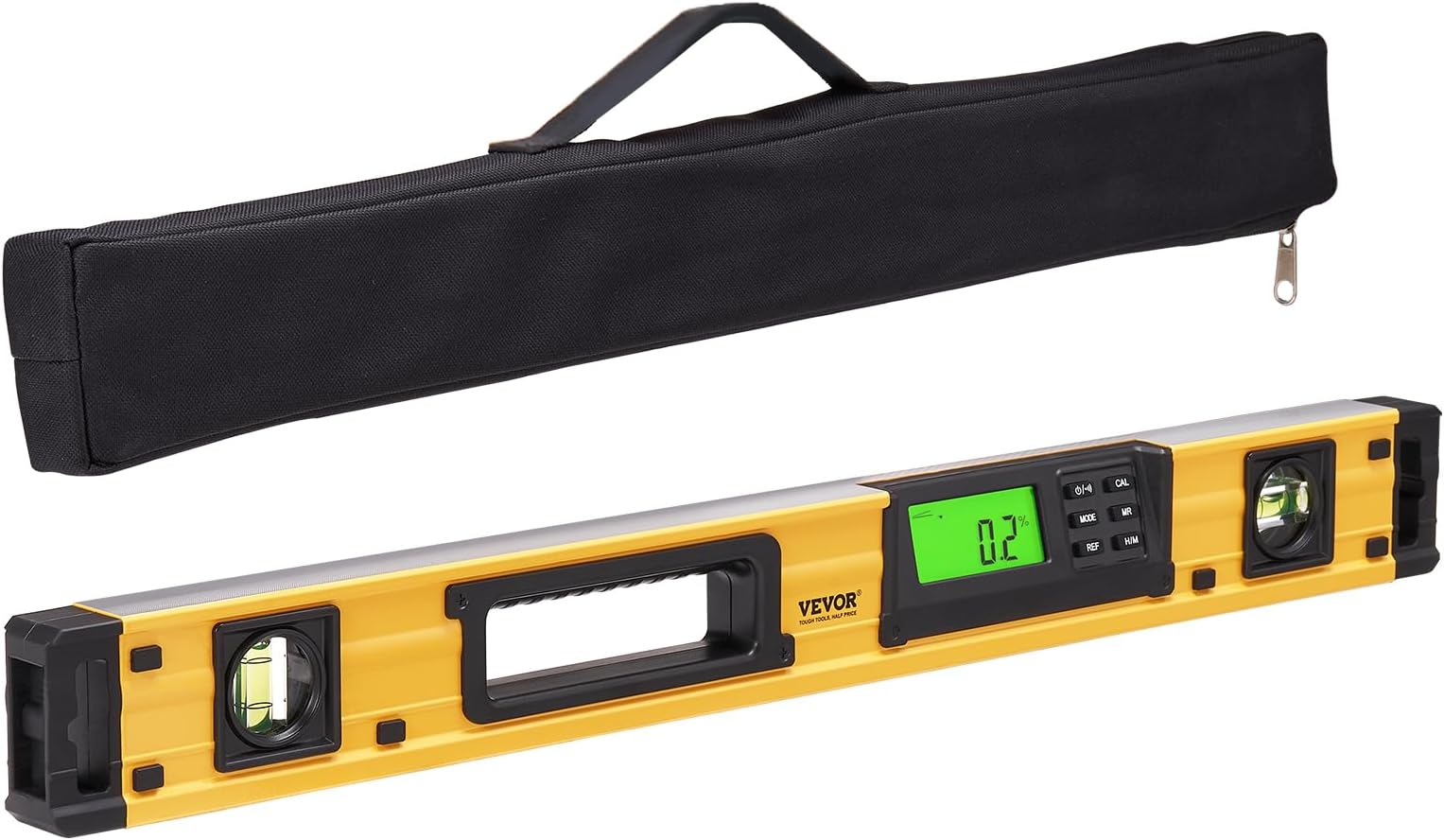 Torpedo Level 24 in, LED Backlit Screen Mechanical Bubble Vials Ruler for 0-360 Degree, Gravity Sensor Aluminum Alloy Leveler Tool w/Viewing Window, Shock-Resistant for Plumbing, Wood