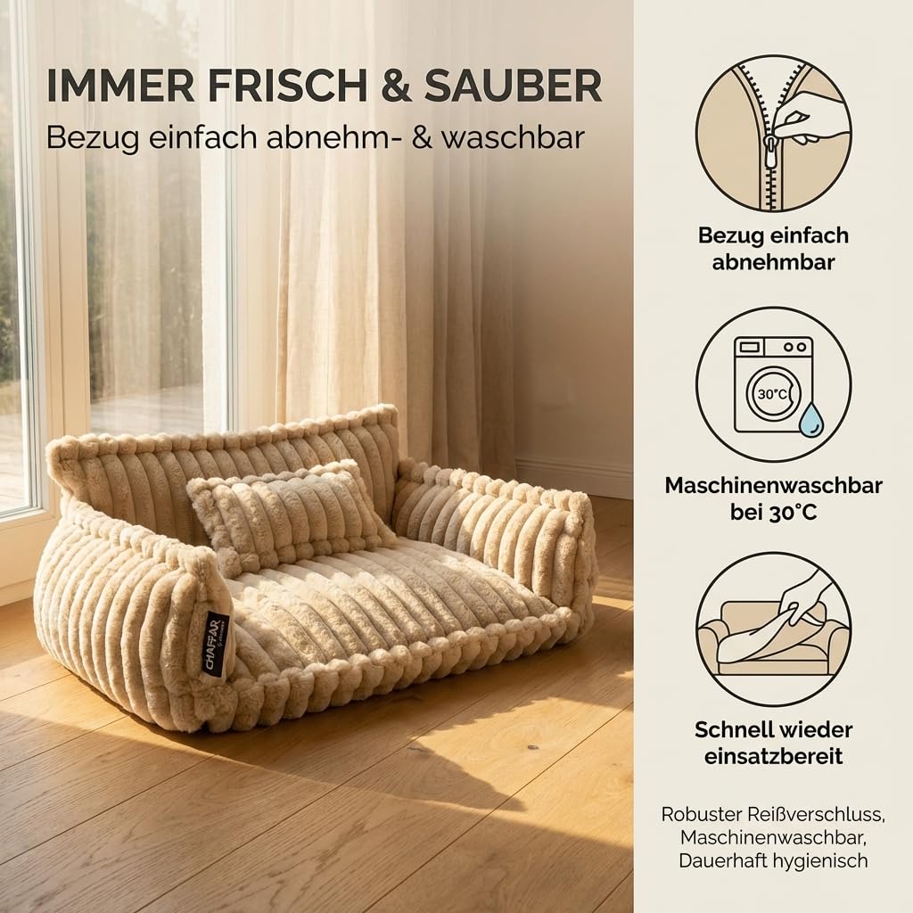 Hundesofa Chaffar Hundebett | Orthopädische Matratze | Moderner Stil | Cord-Design Größen (Creme, XXL (140cm))