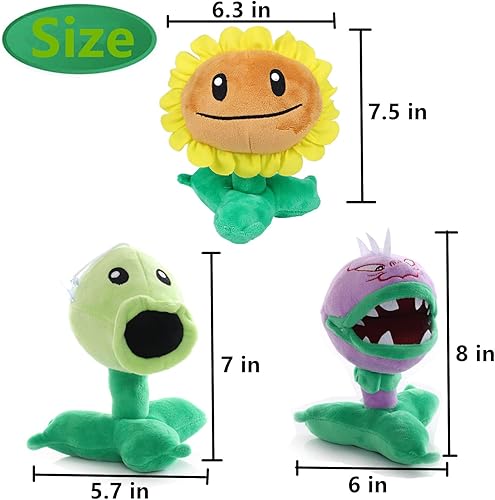 Miniatura 4 de JHESAO 3 piezas de PVZ Plush Zombies Plants Sets Toy Peashooter, 1 2 muñecos de peluche suave, muñeca de girasol PVZ figura nueva