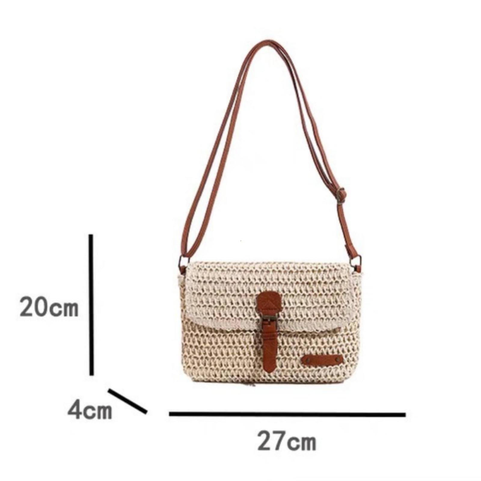 Beauty Case Borsa A Spalla di Paglia Tessuta Donna Crossbody Leggera Viaggio Spiaggia Estiva Elegante-Beige