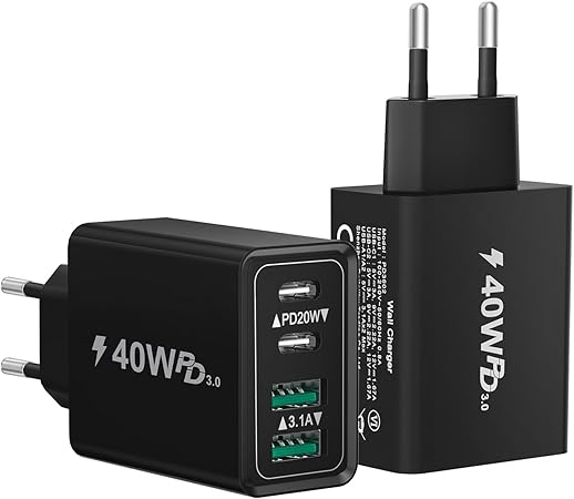 Chargeur Rapide USB-C 40W 3 Ports - Adaptateur Mural UE Pour IPhone 14/13 Et Autres