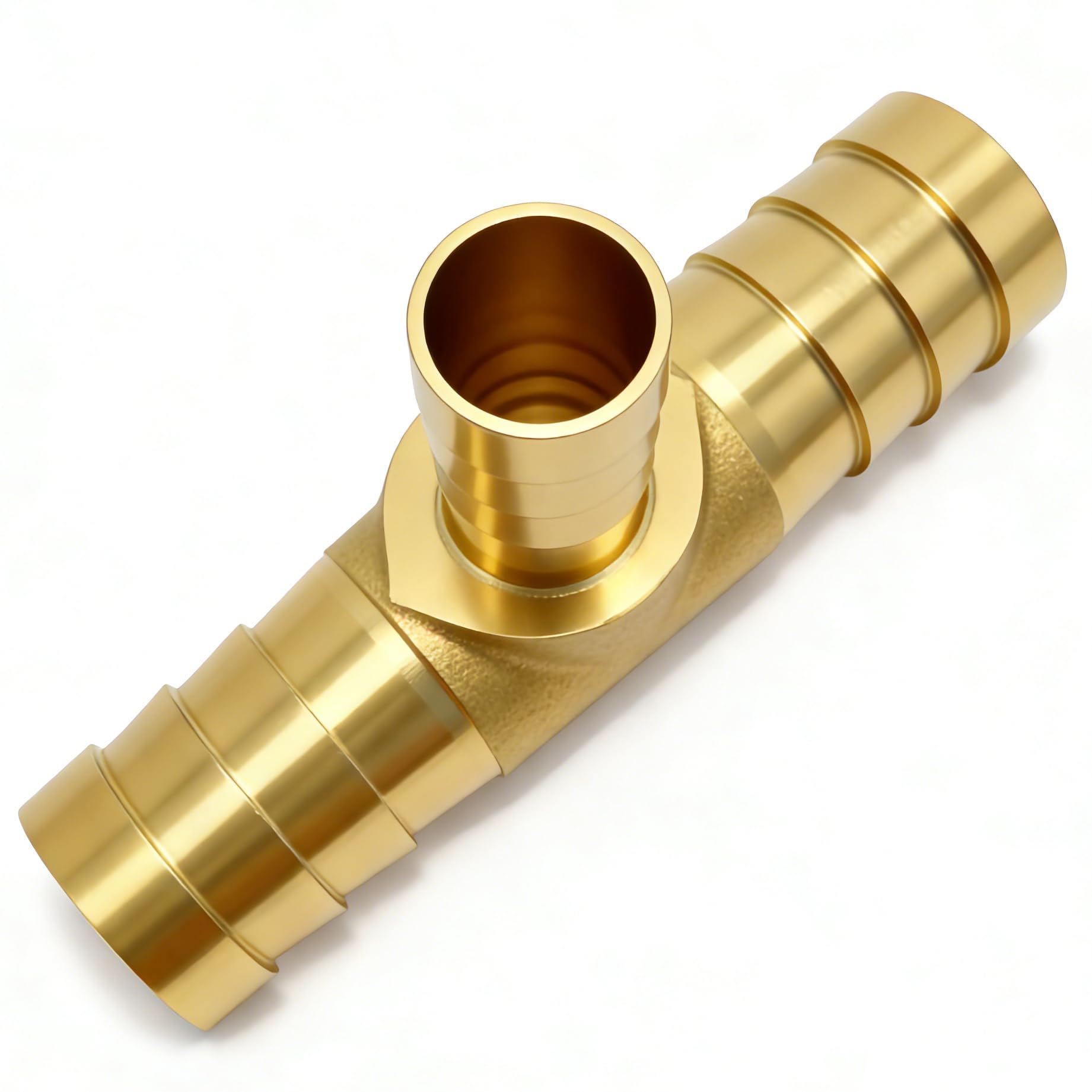 Closmos - 2 reductores en T de latón para manguera, 1/2 pulgada x 3/8 pulgadas de púas x 1/2 pulgadas, conector de 3 vías con 6 abrazaderas de manguera