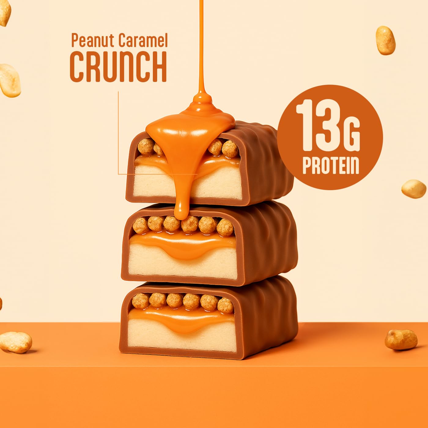 Nupo Proteinriegel Peanut Caramel Crunch | 13 g Protein pro Riegel | Wenig Zucker | Glutenfrei | 45 g x 12 Pack | Eiweißriegel