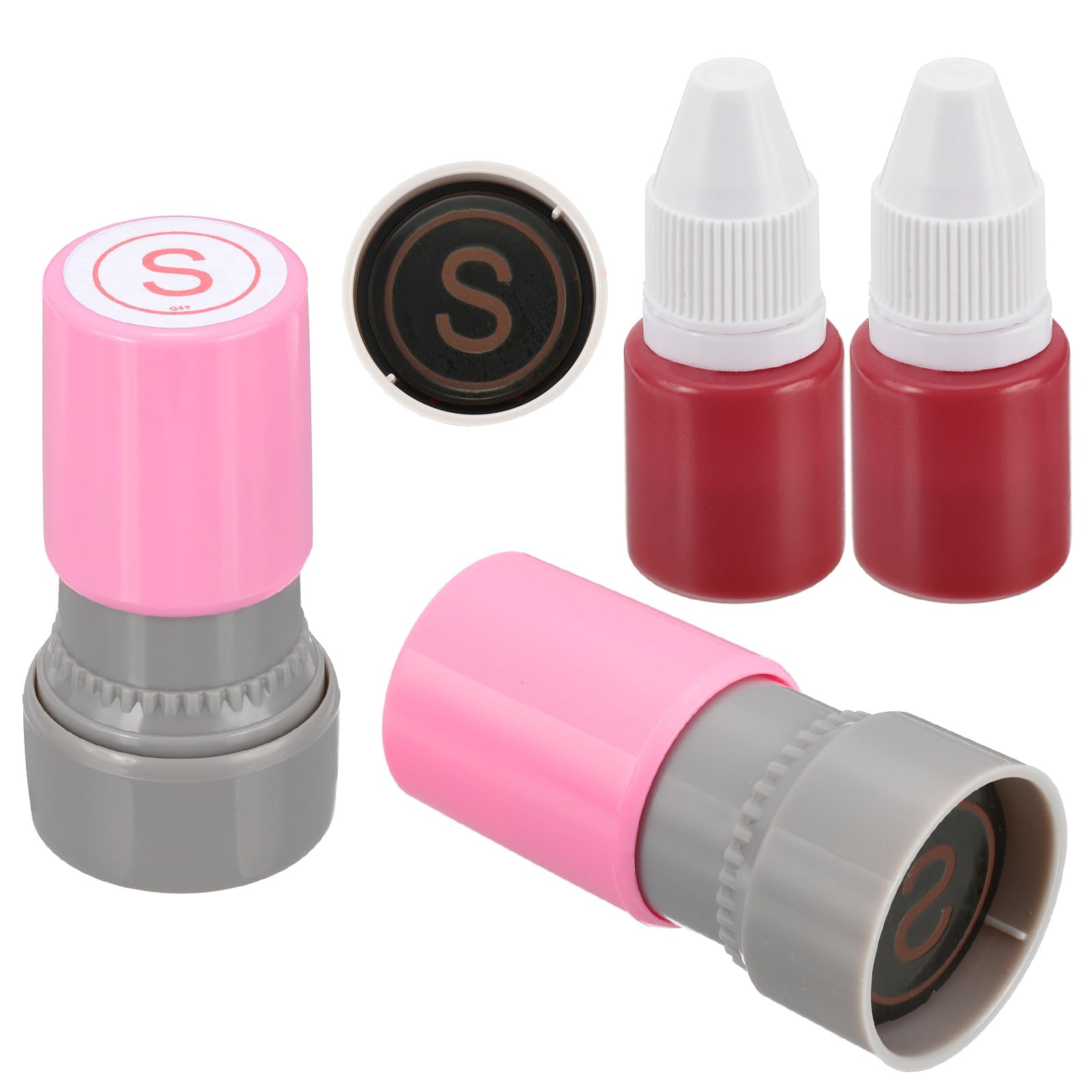 PATIKIL Letter Stamps Self Inking, 2Pcs Alphabet S Character Teacher Ink Initial Stamp with Refill Ink for Class Notebook Scrapbooking DIY Craft, Pink