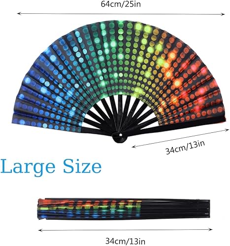 Miniatura 2 de Abanico plegable grande de bambú de 2 piezas, ventilador de mano plegable de rave, ventilador de mano plegable chinojaponés de tela de nailon para