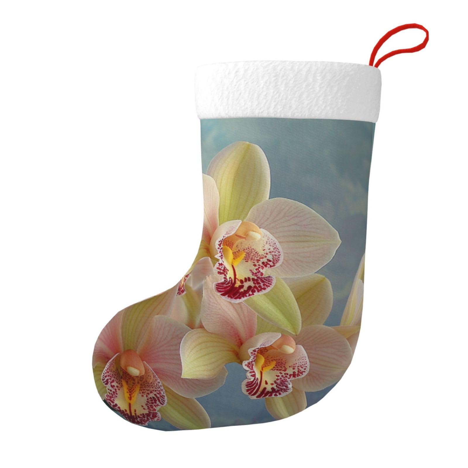 Orchids Print Christmas Stocking, 28x45cm Holiday Hanging Stockings for Fireplace, Tree Decorations, Gift Giving, and Party Festive Decor