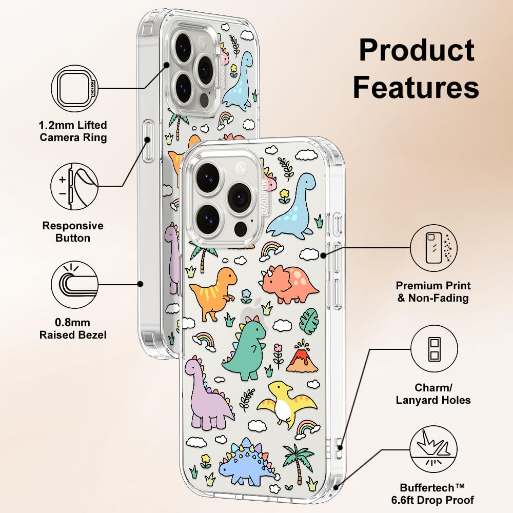 MOSNOVO Case for iPhone 15 Pro Max, [Buffertech 6.6ft Military-Grade Drop Protection] [Anti Peel Off Tech] Clear TPU Bumper Phone Case Cover Design - Dinosaur Land — view 6