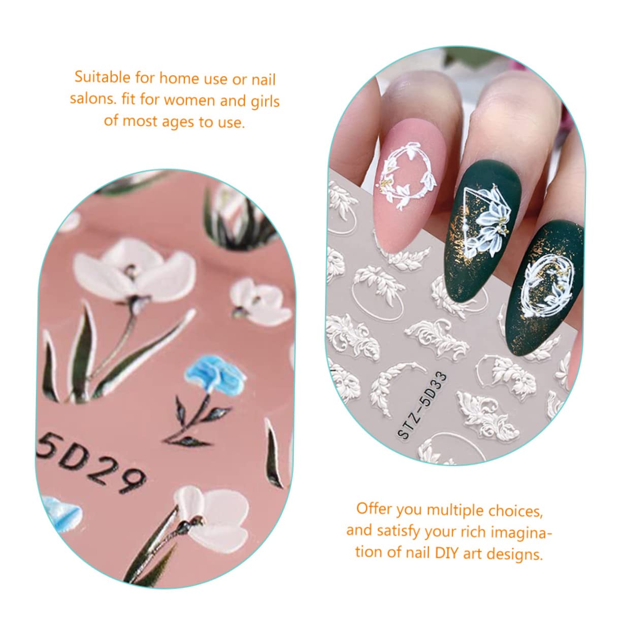 Healeved 24fogli Adesivi Per Unghie Design Decalcomanie Per Nail Art Adatti Per e Ragazze Decorazione Unghie e