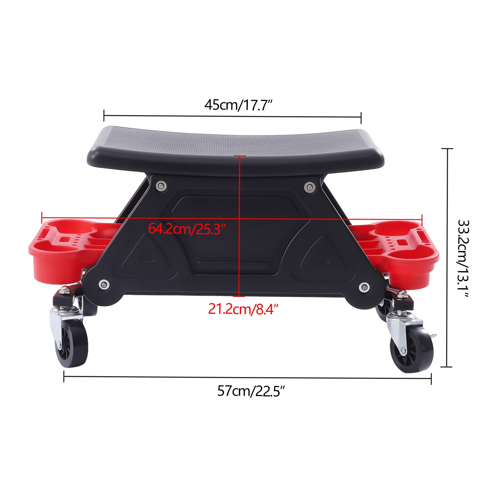 Taburete de taller de 150 kg, asiento de taller, asiento con ruedas, taburete de trabajo con ruedas de 360°, bandeja de herramientas para el taller de automóviles, garajes, talleres