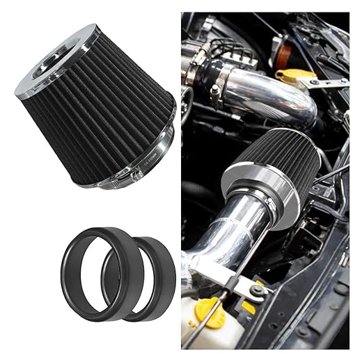 Universal Clamp-On Air Intake Filter, High Flow Closed-Top Cool Air Filter Cleaner, 76 89 102MM Performance Round Tapered Cone Air Filters, Premium Washable Replacement Filter for Car Truck (Black)