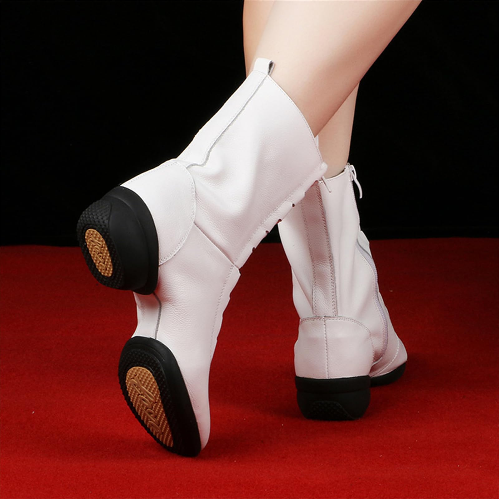 Stivali da Ballo da Donna con Suola Divisa Scarpe da Jazz Cerniera Laterale Lacci Stivali da Ballo in Pelle per Latino Salsa Moderno