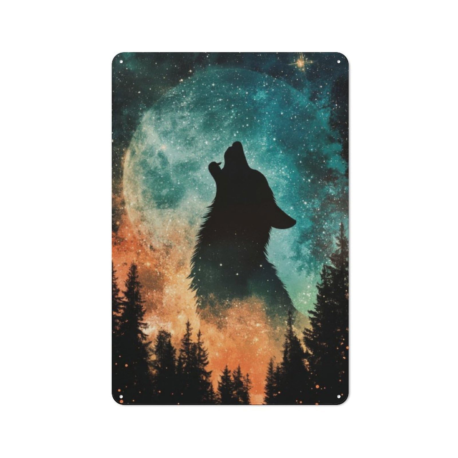 For Hobby Room Or Studio, Wolf Howling at The Moon Retro-style Tin Sign 30x20cm, for Room Styling Across Hobby Rooms And Studios