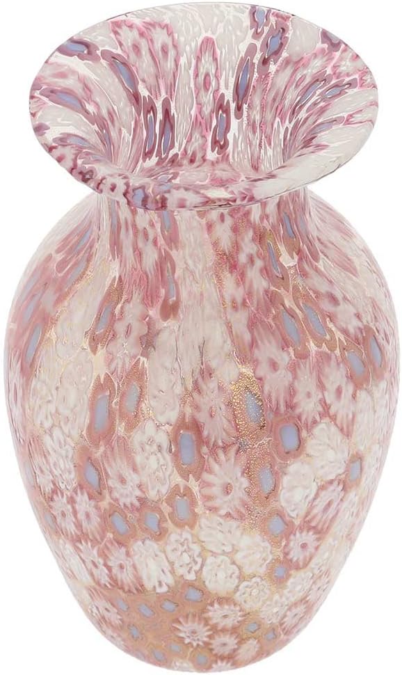 Glass Of Venice Murano Glass Golden Quilt Millefiori Urn Vase - Pink