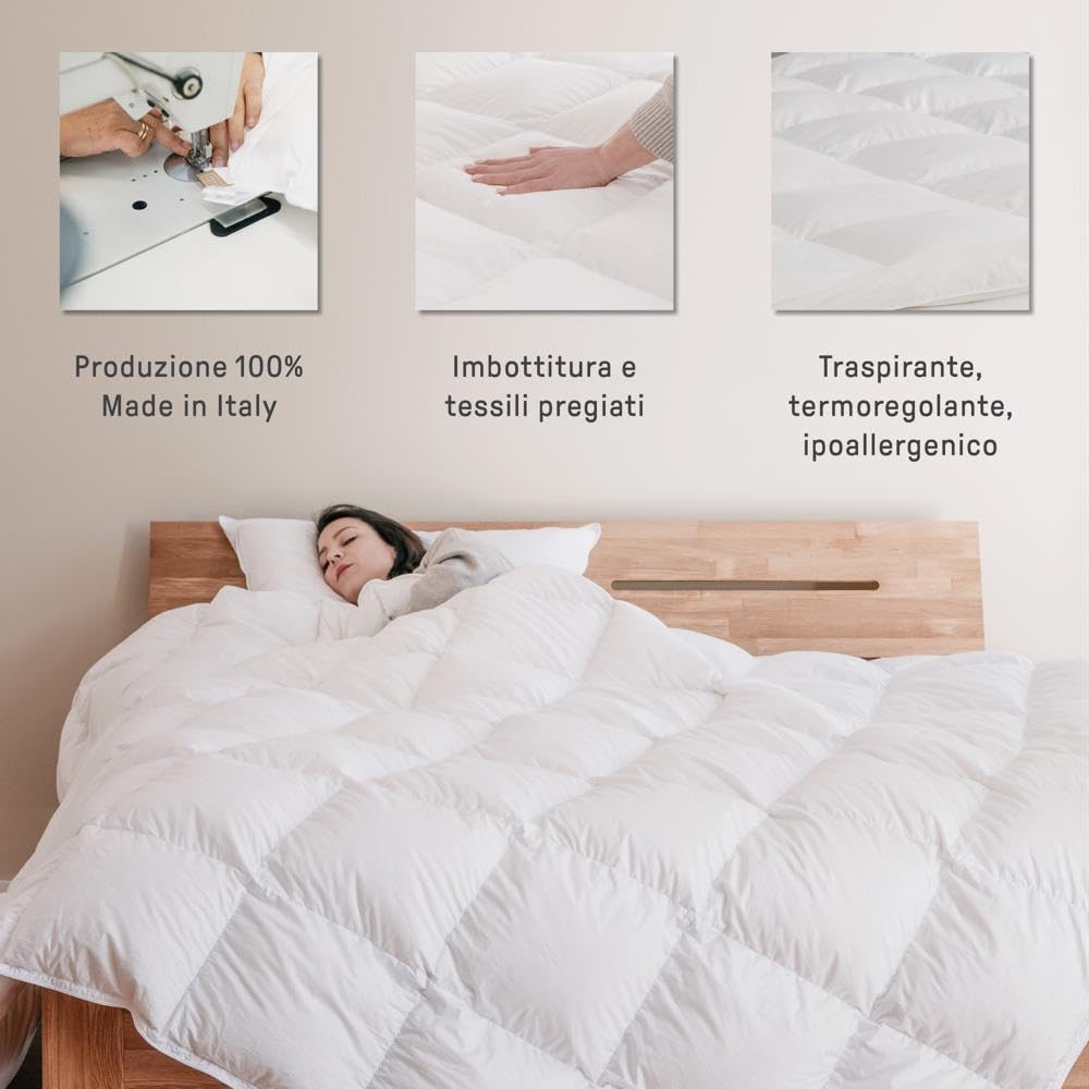 DREAMIN*101 - Piumone Matrimoniale Invernale Caldo Leggero in 90% Piumino d'Oca con Federa Esterna in Cotone, Trapunta Matrimoniale Invernali Anallergica e Traspirante, Piumino Matrimoniale 260x240 cm