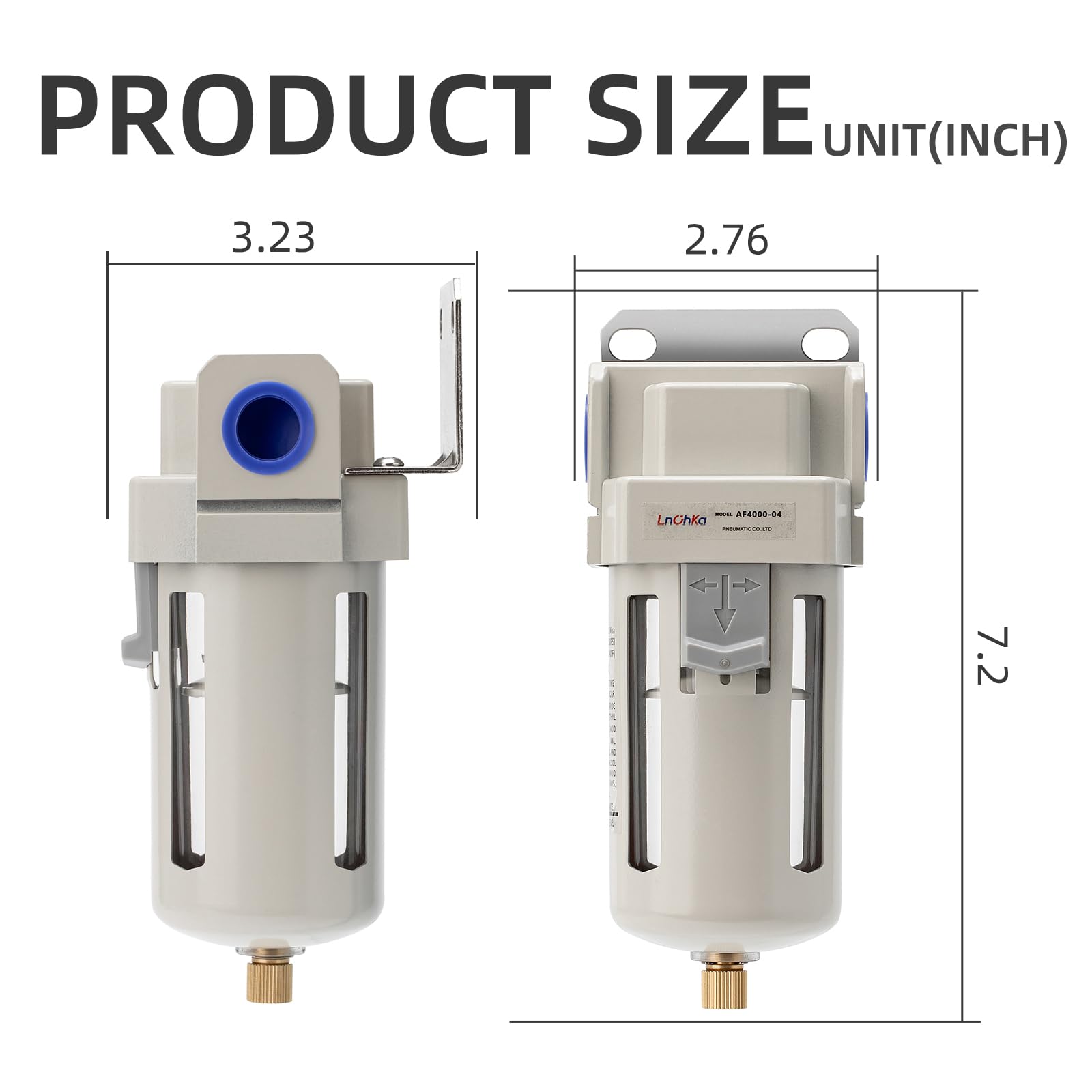 Filtre de sécheur d'air industriel 1/2" NPT, 0-150 psi, séparateur d'eau pour compresseur d'air, filtre de compresseur d'air AF4000-04, élément en laiton de 5 microns, vidange semi-automatique