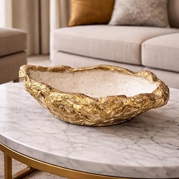 Ta  Dokulu Beton Dekoratif Kase, El Yap m  Modern Minimalist Orta Sehpa Objesi, Salon ve Masa  st  Aksesuar , 30 cm GOLD-BEJ