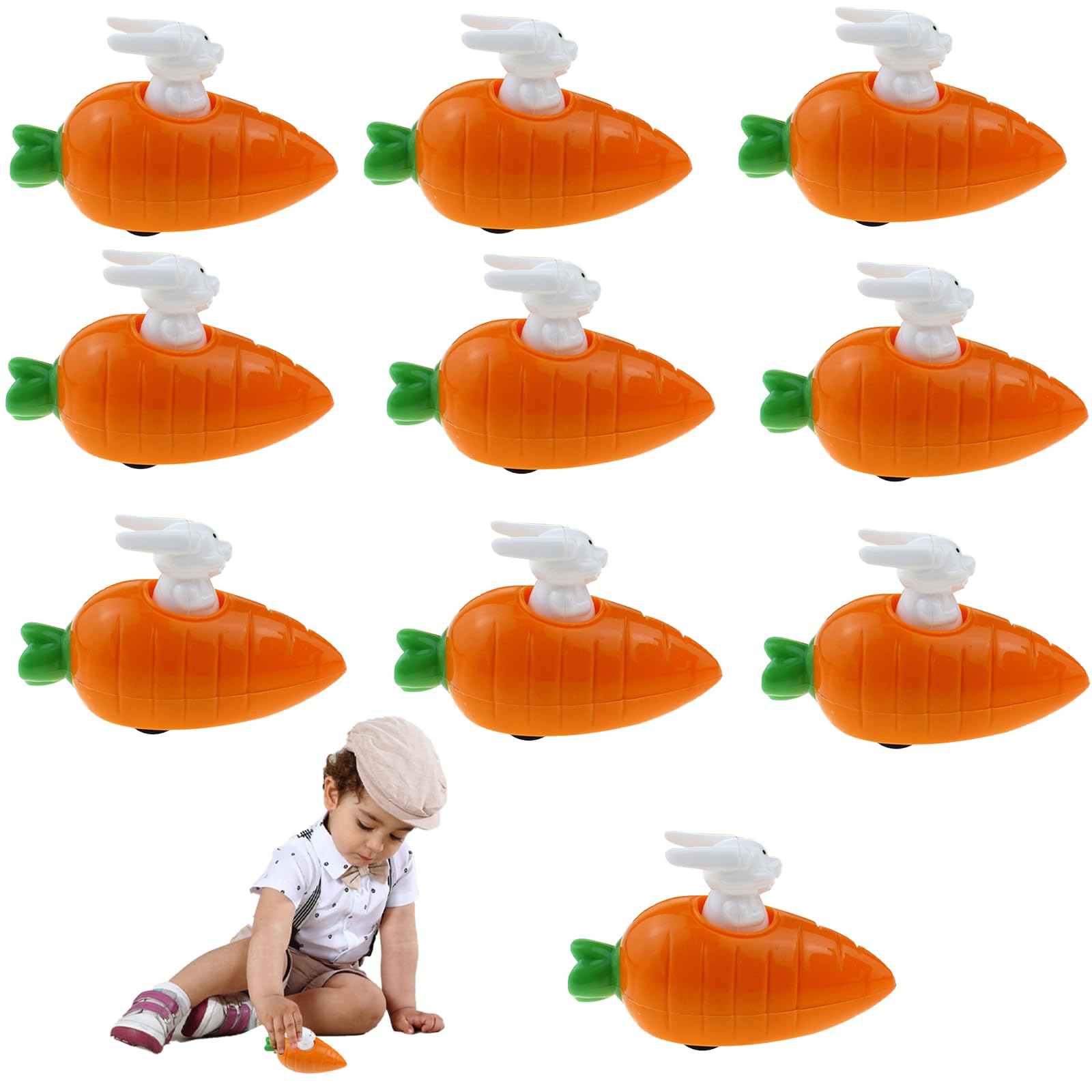 Juxtaposia 10 Pezzi Coniglietto Carota Cars Macchinine,Macchinine per Bambini da Corsa Pull Back Eject,Macchinine Regalo per Festa e Compleanno per Bambino dai 2 ai 6 Anni.