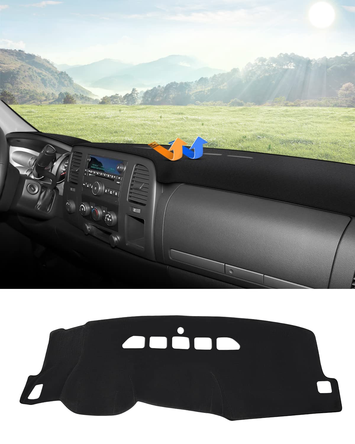 Autorder Dashboard Cover Mat for 2007-2013 Chevy Chevrolet Silverado/GMC Sierra/Avalanche, 2007-2014 GMC Yukon/Chevrolet Tahoe/Suburban with 2 Glove Boxes Accessories Dash Cover Flannel Dash Mat