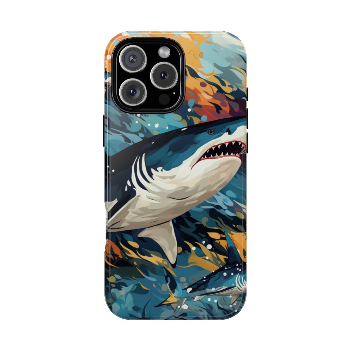 Requin Abstrait Coque iPhone 16 Pro Max Rigide Brillante Protection Océan - 5