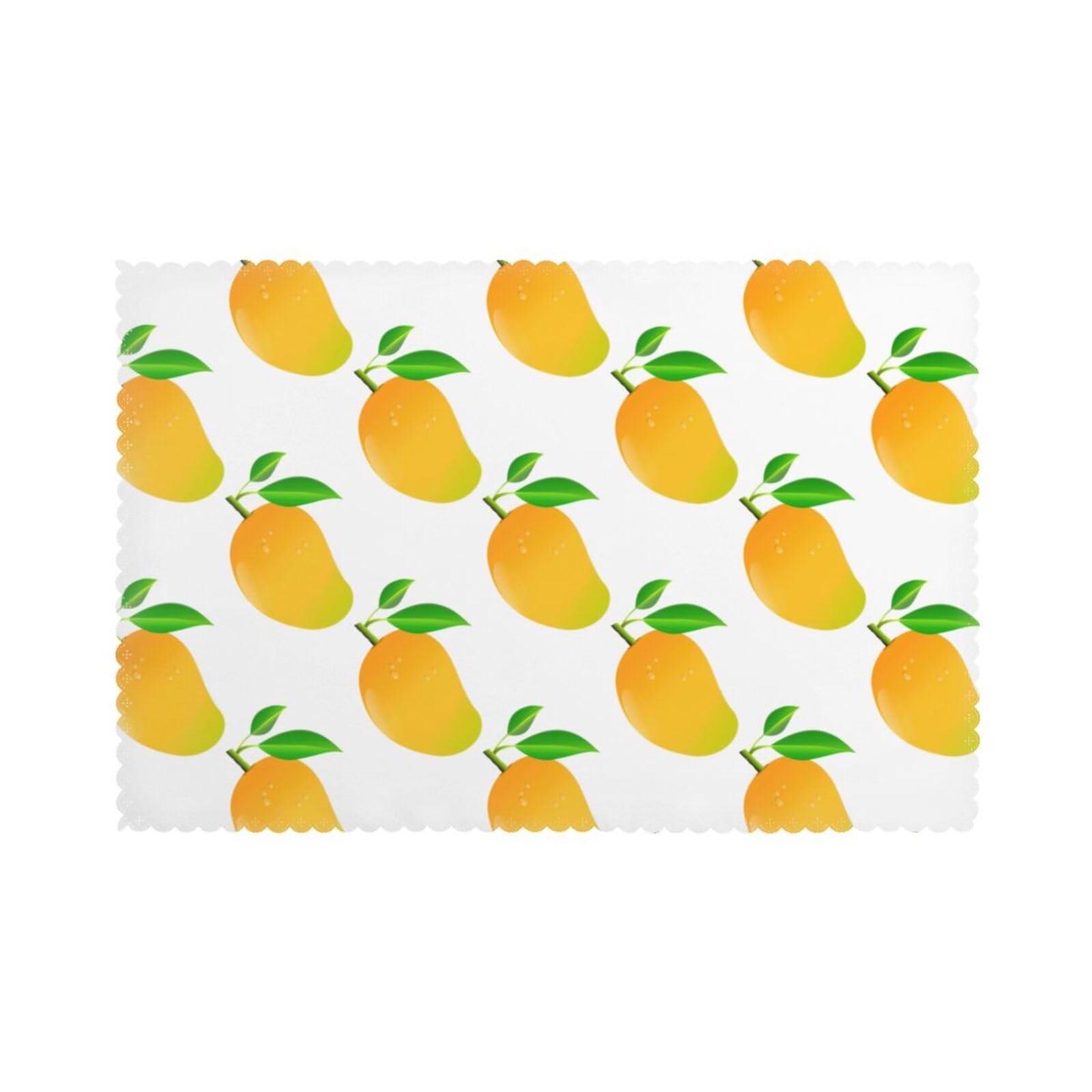 Mango Print Placemats Set Of 6, 12x18 Inch Polyester Washable Heat Resistant Kitchen Dining Table Mats
