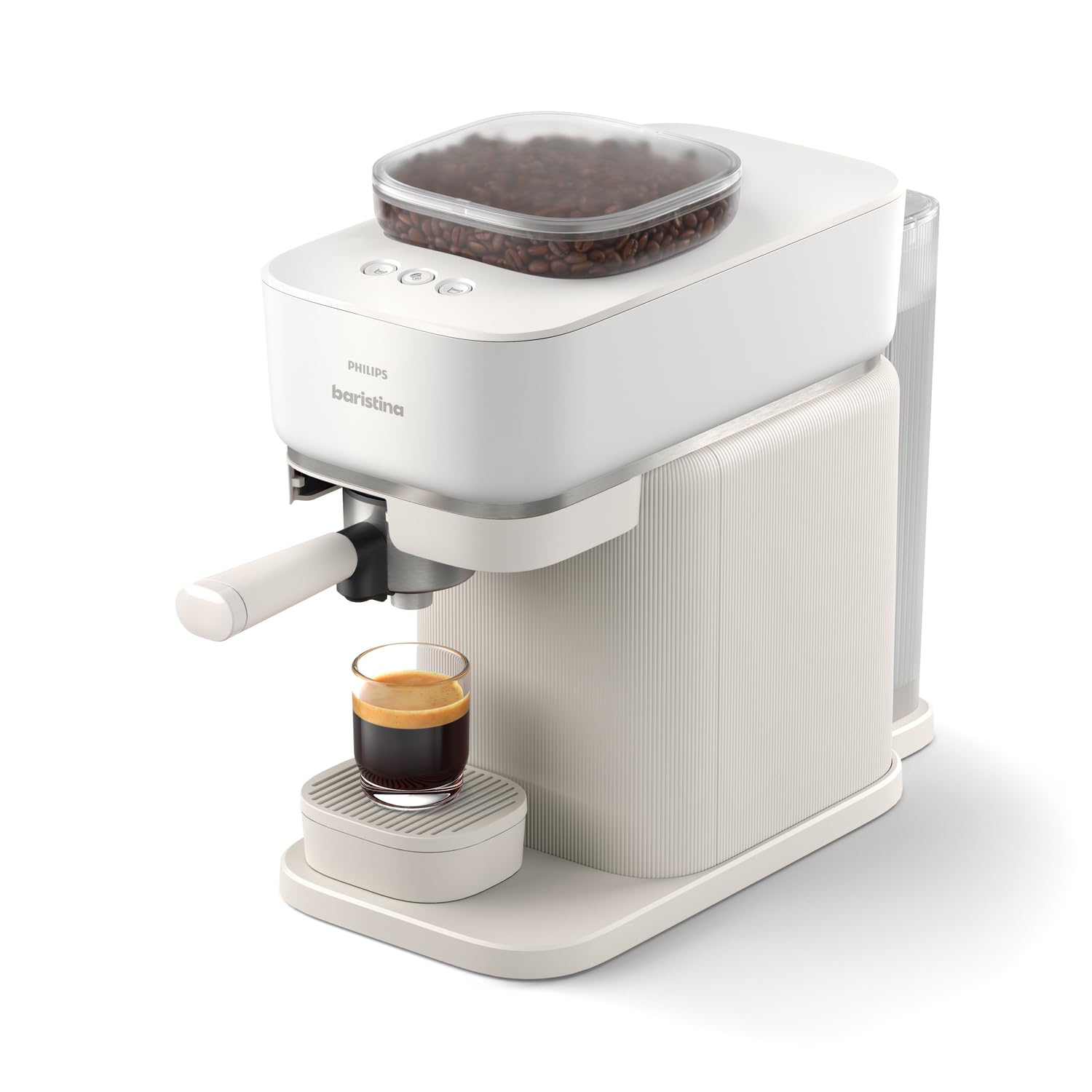 Philips Baristina - Real Espresso, made simple, macchina da caffè compatta, bianco naturale con portafiltro bianco naturale, pressione pompa 16 bar, macinazione automatica, Cafe Crema (BAR300/00)