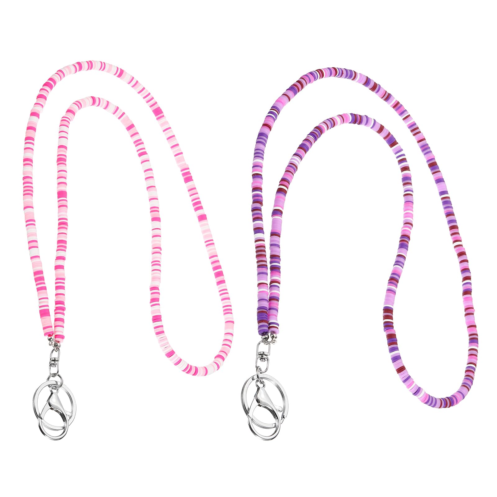 PATIKIL 2Pcs Beaded Teacher Lanyard, Cute Boho Lanyard Necklace Hanging Chain Neck Keychain with Keyring/Buckle for Cruise Ship Cards, Id Badges, Keys Women Teacher Office, Pink, Purple