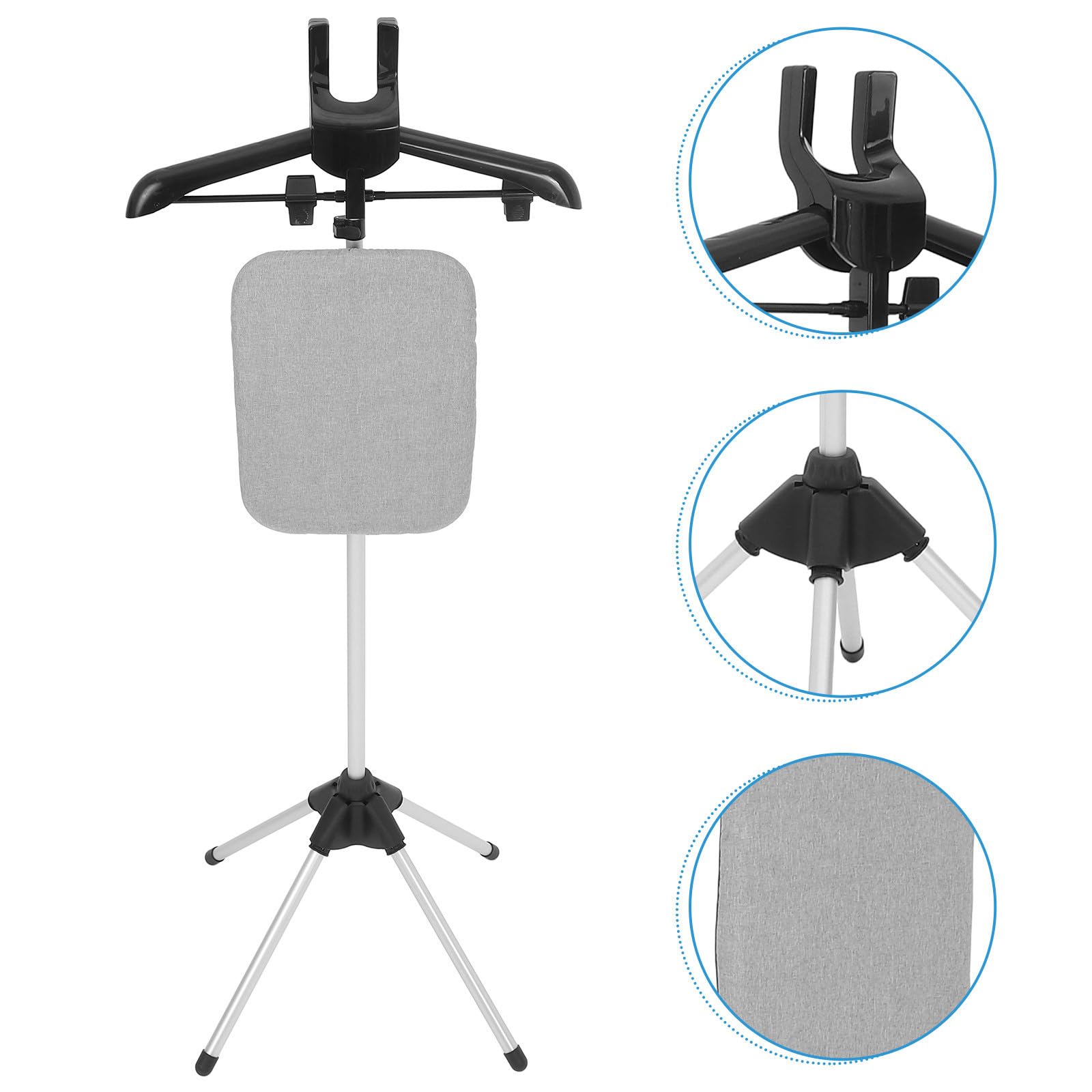 POPETPOP Soporte para Planchar Ropa Vapor, Perchero Plegable Tabla de Planchar Integrada, Altura Ajustable de 90-160cm, Base de Cuatro Patas Estable
