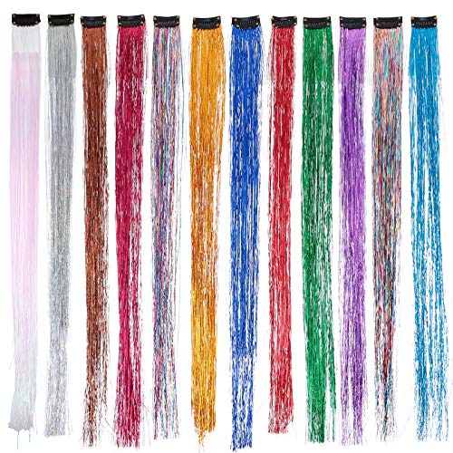 Lurrose Fios de tinsel de cabelo brilhantes cintilantes com glitter, 11 cores, extensões de cabelo c
