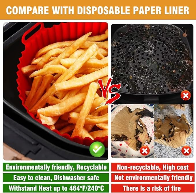 Image of Air Fryer Silicone Round Shape Liners Basket Reusable Baking Tray Cooking Parchment Liner Paper Bowl Oven Accessories Ideal for Home (Top 6.5in / Bottom 5.5in) (Pack of 4)