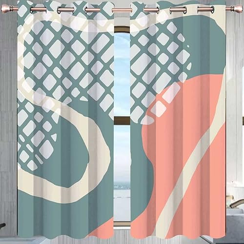 Miniatura 2 de Cortinas de baño multicolor para ventana, 2 paneles, graffiti, geometría, líneas, reducción de luz, 63 x 63 pulgadas de alto
