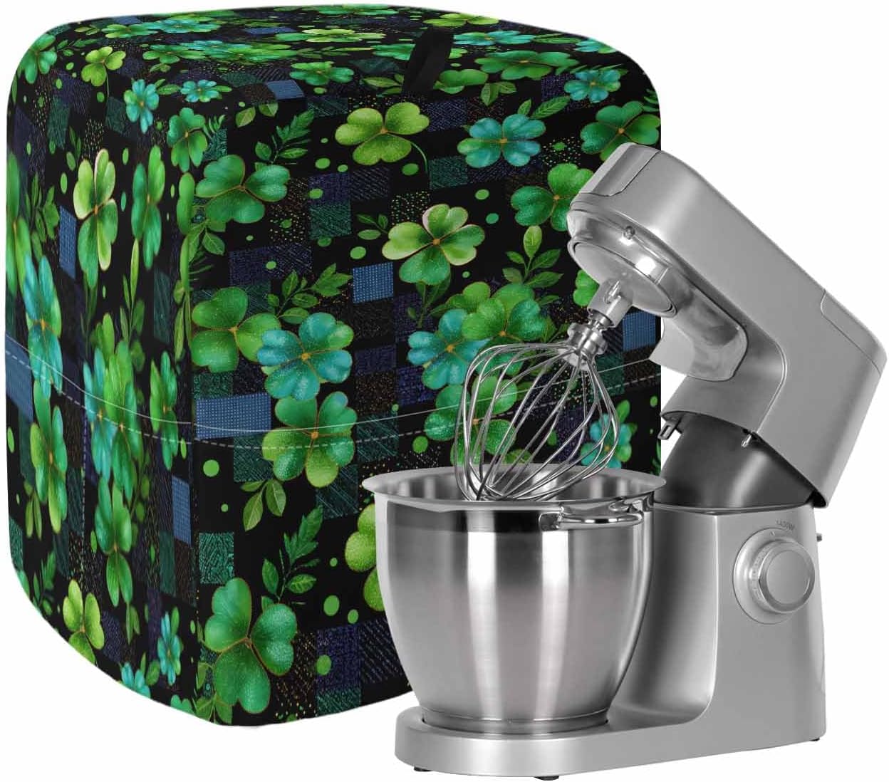 St. Patrick's Day Stand Mixer Cover with Storage Pocket, Waterproof Kitchen Mixer Covers, Green Lucky Clovers Shamrock Plaid Kitchen Appliance Dust Cover Compatible with 5-8 Quart Mixers