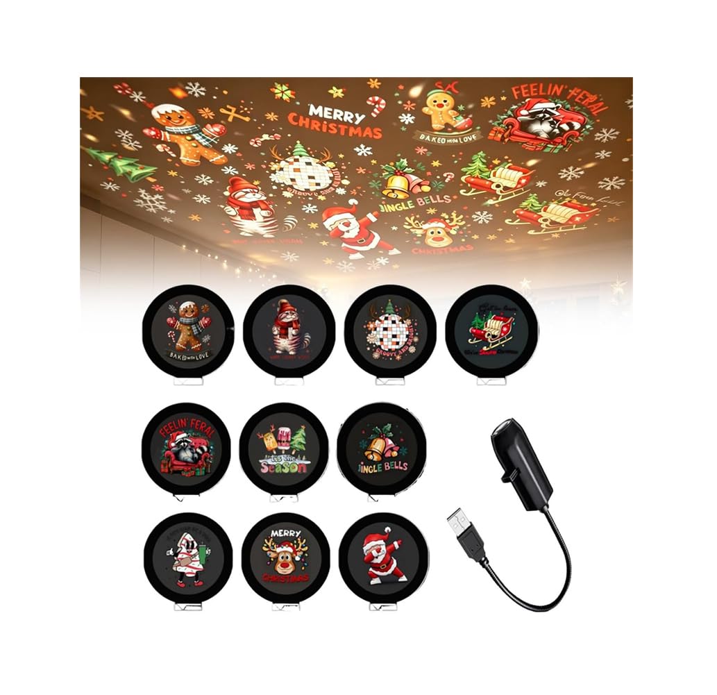 Plug and Play Hd Christmas Projector with 6 Festive Scenes (A-10Pcs)